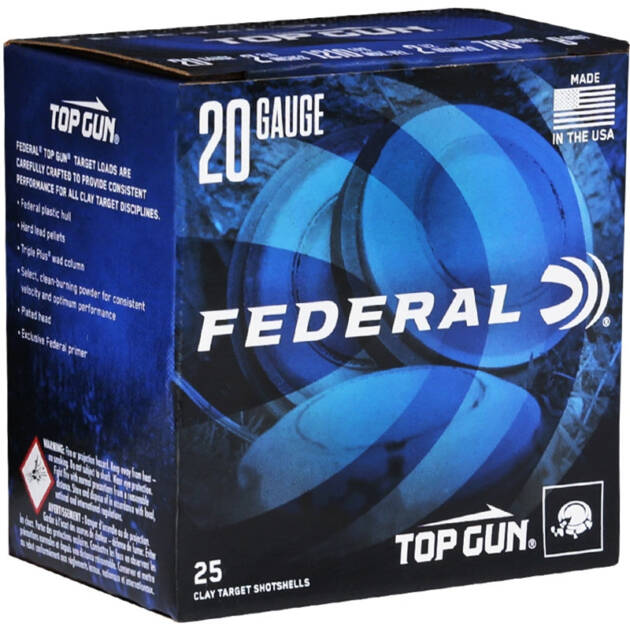 Federal Top Gun 20 Gauge Ammo 2 3/4" 7/8oz #8 Shot Target 25 Rounds