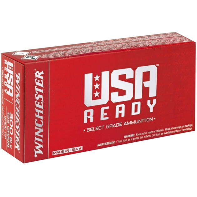 Winchester USA Ready 300 AAC Blackout Ammo 125 Grain Full Metal Jacket Open Tip - RED300