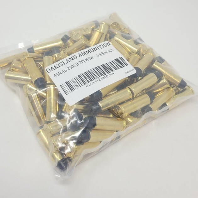 Oak Island 44 Mag Ammunition 240 Grain Flat Point Total Polymer Jacket 100 Rounds -OIA44MAG240FP