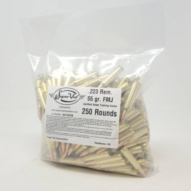Super Vel 223 Rem 55 Grain FMJ 250 Rounds - SVEL223FMJ25
