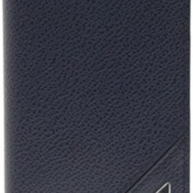 Prada Vitello Grain Blue Leather Triangle Logo Vertical Bifold Wallet                 
