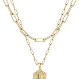 M MOOHAM Dainty Gold Necklace for Women - 14K Solid Gold Over Layering Necklaces for Women Cute Hexagon Letter Initial Necklaces for Women Gold Layered Necklaces for Women Jewelry Gifts                 