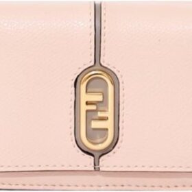 FENDI O'Lock Wallet Micro Trifold Rose Pink Tortora Gray Calf Leather                 