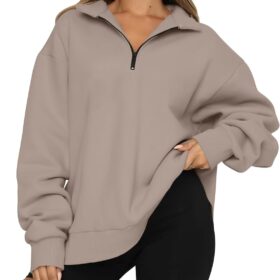 Trendy Queen Womens Oversized Sweatshirts Fall Fashion Hoodies Half Zip Pullover Long Sleeve Shirts Clothes Outfits                 
