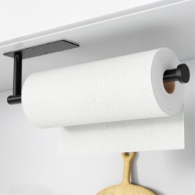 Paper Towel Holder - Self-Adhesive or Drilling, Matte Black Wall Mounted Rack - SUS304 Stainless Steel Kitchen Roll Dispenser Under Cabinet                 