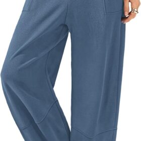 XIEERDUO Womens Wide Leg Pants Baggy Harem Elastic Waist Palazzo Lounge Sweatpants with Pockets 2024 Fall Winter  