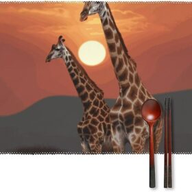 Giraffe at Sunset Placemats Set 4 Heat Resistant Place Mats Non-Slip Washable Indoor Outdoor Table Mats Table Mats for Dining Kitchen Party Measures 17.7 X 11.8Inch                 