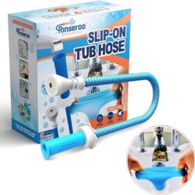 Rinseroo - No-install Tub Faucet Sprayer Attachment for Spouts up to 3'' Wide  5 Foot Ultra Flex Shower Hose Attachment for Sink, Hair Washing, Baby Bath, Pet Care & More - Easy Portable Bathtub Hose                 