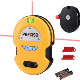 PREXISO Multi Surface Laser Level LED Light Vial, 30Ft Horizontal & Vertical Line Laser with Wall Mount Base, 2 Pins, 10 Sticker, 2 AA Batteries for Hanging Frames & Picture, Construction Wall Writing                 