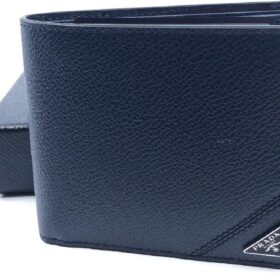 Prada Orizzontale Blue Vitello Micro Grain Leather Iconic Triangle Logo Wallet 2MO513                 
