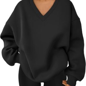 Trendy Queen Womens Oversized Sweatshirts Hoodies Fall Fashion 2024 Outfits Winter Clothes Sweaters Preppy V Neck Teen Girls  