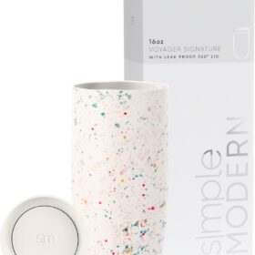 Simple Modern Travel Coffee Mug Tumbler with 360° Lid | Ceramic-Lined Insulated Stainless Steel Cold Brew Iced Coffee Cup Thermos | Gifts for Women Her Him | Voyager Signature | 16oz | Cream Terrazzo                 