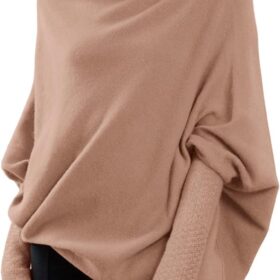 LILLUSORY Womens Batwing Oversized Sweaters Assymetrical Boat Neck Wrap Tunic Tops Fall Fashion Cloth Outfit                 