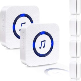 Door Chime Wireless Door Sensor SanJie Door Alert Chimes for Business Home with 5 Adjustable Volume Mute Mode 55 Ringtones LED indicatoor 4 Sensors + 2 Receivers              