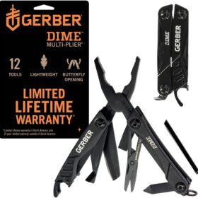 Gerber Gear Dime 12-in-1 Mini EDC Multitool - Needle Nose Pliers, Pocket Knife, Keychain, Bottle Opener - Gifts for Men, EDC Gear and Equipment - Black              