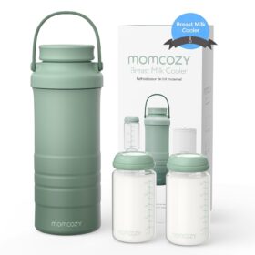 Momcozy 22oz Portable Breast Milk Cooler for Outdoor, 360°Total Cooling for 24Hours, Larger Capacity Travel Breastmilk Chiller with 2pcs Baby Bottles for Breastmilk Storage, Breastfeeding Essentials                 