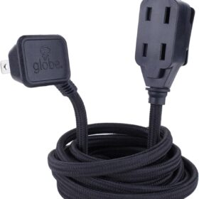 Globe Electric 22810 9ft Fabric Extension Cord, 3 Polarized Outlets, Right Angle Plug, 125 Volts, Black, Extension Cord with Multiple Outlets, Multi Plug Outlet, Electrical Outlet, Home Improvement                 