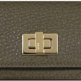 FENDI Selleria Leather Avocado Green Micro Trifold Wallet 8M0426                 