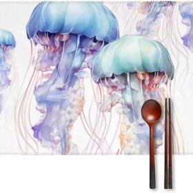 Place Mat Watercolor 3D Jellyfish Placemats Set of 6 Non-Slip Table Mats Heat Resistant Place Mats Washable Placemat for Kitchen Anti Slip Dining Table Place Mats                 