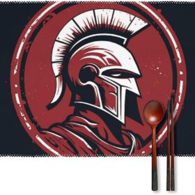 Place Mat Red Spartan Helmet Placemats Set of 6 Non-Slip Table Mats Heat Resistant Place Mats Washable Placemat for Kitchen Anti Slip Dining Table Place Mats                 