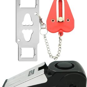 Portable Door Lock & Door Stop Alarm Set, Dual Protection Home Security Door Kit, Travel Hotel Door Lock Devices Pocket Self Defensey Tools for Traveling Hotel Home Apartment,Red                 