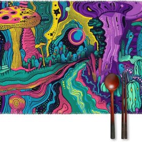 Psychedelic Style Lines Placemats Set 4 Heat Resistant Place Mats Non-Slip Washable Indoor Outdoor Table Mats Table Mats for Dining Kitchen Party Measures 17.7 X 11.8Inch                 