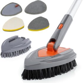 eazer 4-in-1 Long-Handled Tub Scrubber-Versatile Bathroom Cleaning Brush with Shower Scrubber-Ideal Shower Cleaner Brush for Efficient Cleaning-Long Handle Scrub Brush for Shower, Tub, and Bathroom                 