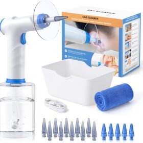 Ear Wax Removal, Electric Ear Cleaning Kit with Light, FSA HSA Eligible, Ear Irrigation Kit with 4 Pressure Modes, Safe and Effective Ear Flush Kit with Ear Cleaner - Includes Basin, Towel & 15 Tips                 