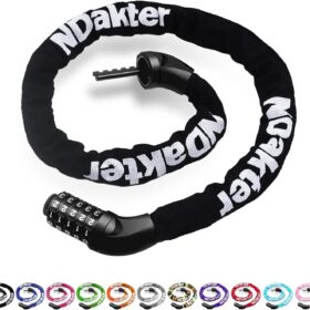 NDakter Bike Chain Lock, 5 Digit Combination Heavy Duty Anti Theft Bicycle Chain Lock,3.2/4.27/5/6Ft Long Security Resettable Bike Locks for Bike, Bicycle, Scooter, Door, Gate, Fence - 4/6mm Thick                 