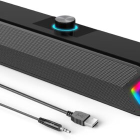 LENRUE Computer Speakers,Wired USB-Powered Sound-bar with 10W Stereo Sound for PC Desktop,Plug-n-Play (A39PRO /Black)                 