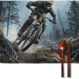 Mountain Bike Tournament Placemats Set 4 Heat Resistant Place Mats Non-Slip Washable Indoor Outdoor Table Mats Table Mats for Dining Kitchen Party Measures 17.7 X 11.8Inch                 