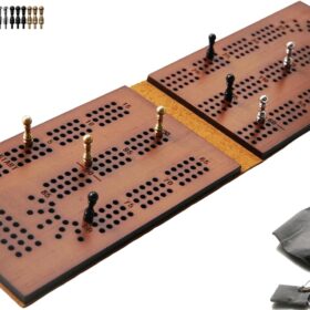 Jeereal Travel Cribbage Board Game Leather & Solid Bambo-Wood Pocket Sized Tiny Card Game Board (Bamboo|3 Tracks)                 