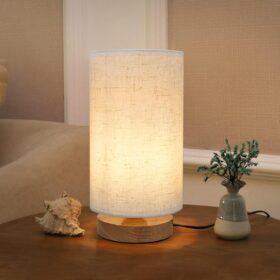 Small Bedside Night Table Lamp for Bedroom, Minimalist Nightstand Lamp with Round Fabric Linen Shade, Study Reading Desk Lamp for Kids Room, Living Room, College Dorm, Home, Office              