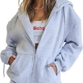 Trendy Queen Womens Zip Up Hoodies Oversized Sweatshirts Fall Fashion Outfits Sweaters Casual Jackets 2025 Winter Clothes  