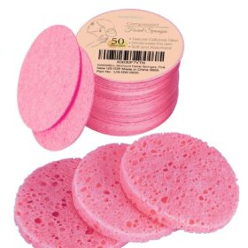 50-Count Compressed Facial Sponges for Daily Facial Cleansing and Exfoliating, 100? Natural Cosmetic Spa Sponges for Makeup Remover, Reusable, Pink                 
