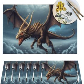 Placemats Set of 1 Washable PVC Table Mats Heat Resistant Vinyl Woven Place Mats Flying Dragon Placemats Non-Slip Wipeable Placemats for Kitchen Dining Table Decoration 18 x 12 Inch                 