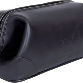 HLC Leather Toiletry Bag for Men - Best Gift for Men - Premium Genuine Leather Dopp Kit Shaving Kit Organizer Travel Kit Pouch Bag for Men - Large Size (Black)                 