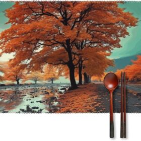 Maple Tree in Autumn Placemats Set 4 Heat Resistant Place Mats Non-Slip Washable Indoor Outdoor Table Mats Table Mats for Dining Kitchen Party Measures 17.7 X 11.8Inch                 