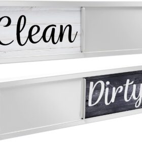 Dishwasher Magnet Clean Dirty Sign, Strong Universal Dirty Clean Dishwasher Magnet Indicator for Kitchen Organization, Slide Rustic Farmhouse Black and White Wood                 