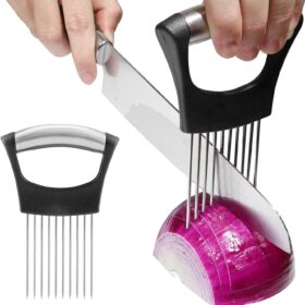 JAYVAR Onion Holder for Slicing, Lemon Slicer Onion Cutter for Slicing, Vegetable Cutter for Potato and Tomato, Avocados, Eggs, Food Slicer Assistant Tool for Slicing Fruit Lemon and Meat                 