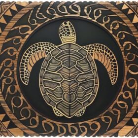 Hawaiian Tapa Honu Turtle Printed Heat Resistant Placemats 6 PCS - Non-Slip Washable Kitchen Table Mats for Dining, Parties & More (18x12in, Polyeste)                 