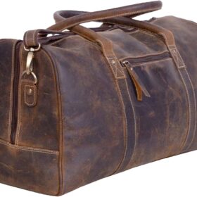 KomalC Leather Travel Duffel Bags for Men and Women Full Grain Leather Overnight Weekend Leather Bags Sports Gym Duffle                 