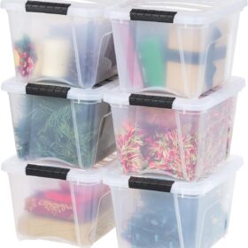 IRIS USA 19 Qt Stackable Plastic Storage Bins with Lids, 6 Pack - BPA-Free, Made in USA - See-Through Organizing Solution, Latches, Durable Nestable Containers, Secure Pull Handle - Clear                 