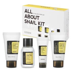 COSRX All About Snail Mucin Korean Skin Care Set, Mini Travel Essentials, Travel Size Gift Set with Snail Mucin Face Wash, Serum, Moisturizer & Eye Cream, Rejuvenating Kit                 