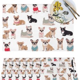 Placemats Set of 1 Washable PVC Table Mats Heat Resistant Vinyl Woven Place Mats Cute Chihuahua Pug Pattern Placemats Non-Slip Wipeable Placemats for Kitchen Dining Table Decoration 18 x 12 Inch                 