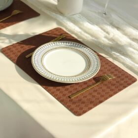 FAVE Faux Leather Placemats Set of 2 Oil-Proof Wipeable PU Placemats for Kitchen Dining Table,Restaurant,Coffee Shop (Walnut Brown-2PCS)                 