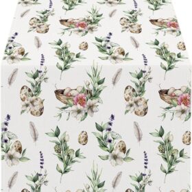 Happy Easter Table Runner Bunny Rabbit Eucalyptus Eggs Flowers Pattern Table Runners 72 Inches Long Spring Seasonal Holiday Kitchen Dining Table Decoration for Indoor Outdoor Home Party Decor (#09)                 