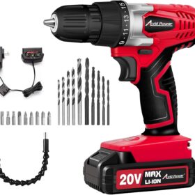 AVID POWER 20V MAX Lithium lon Cordless Drill Set, Power Drill Kit with Battery and Charger, 3/8-Inch Keyless Chuck, Variable Speed, 16 Position and 22pcs Drill Bits (Red)                 
