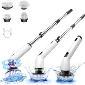 Electric Spin Scrubber, 2023 New Cordless Shower Cleaning Brush with Replaceable Brush Heads, Adjustable Speeds, and Adjustable Extension Handle for Bathroom Floor and Tile                 