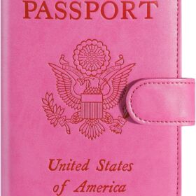 Passport Holder Cover Wallet RFID Blocking Leather Card Case Travel Accessories for Women Men (Pink)                 